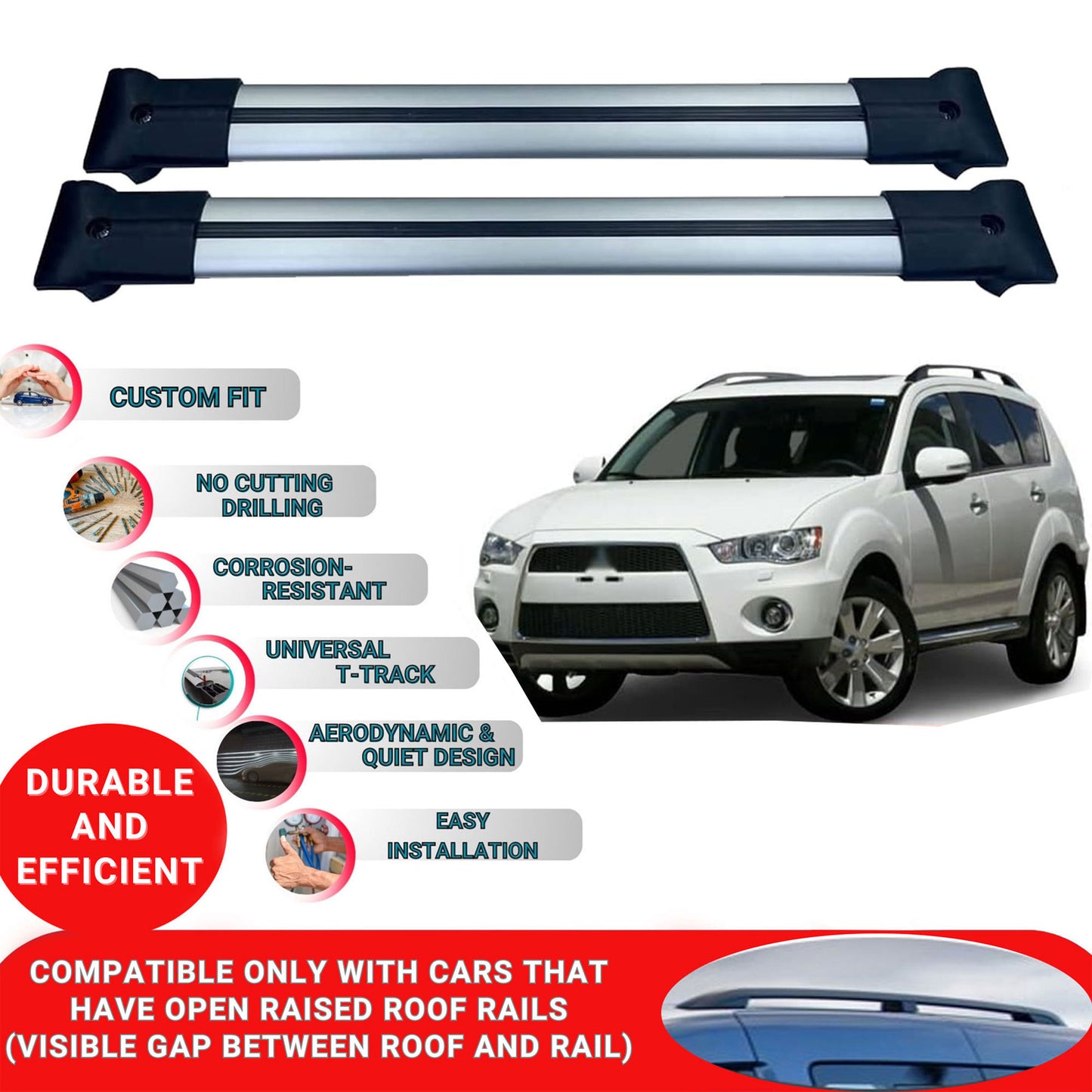 Roof Racks Cross Bars For Mitsubishi Outlander 2 2008-2012 2 Pcs Grey