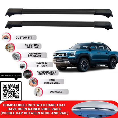 Roof Rack Cross Bars for Byd Shark 2024 Onwards Lockable Roof Bars 2 Pcs Black