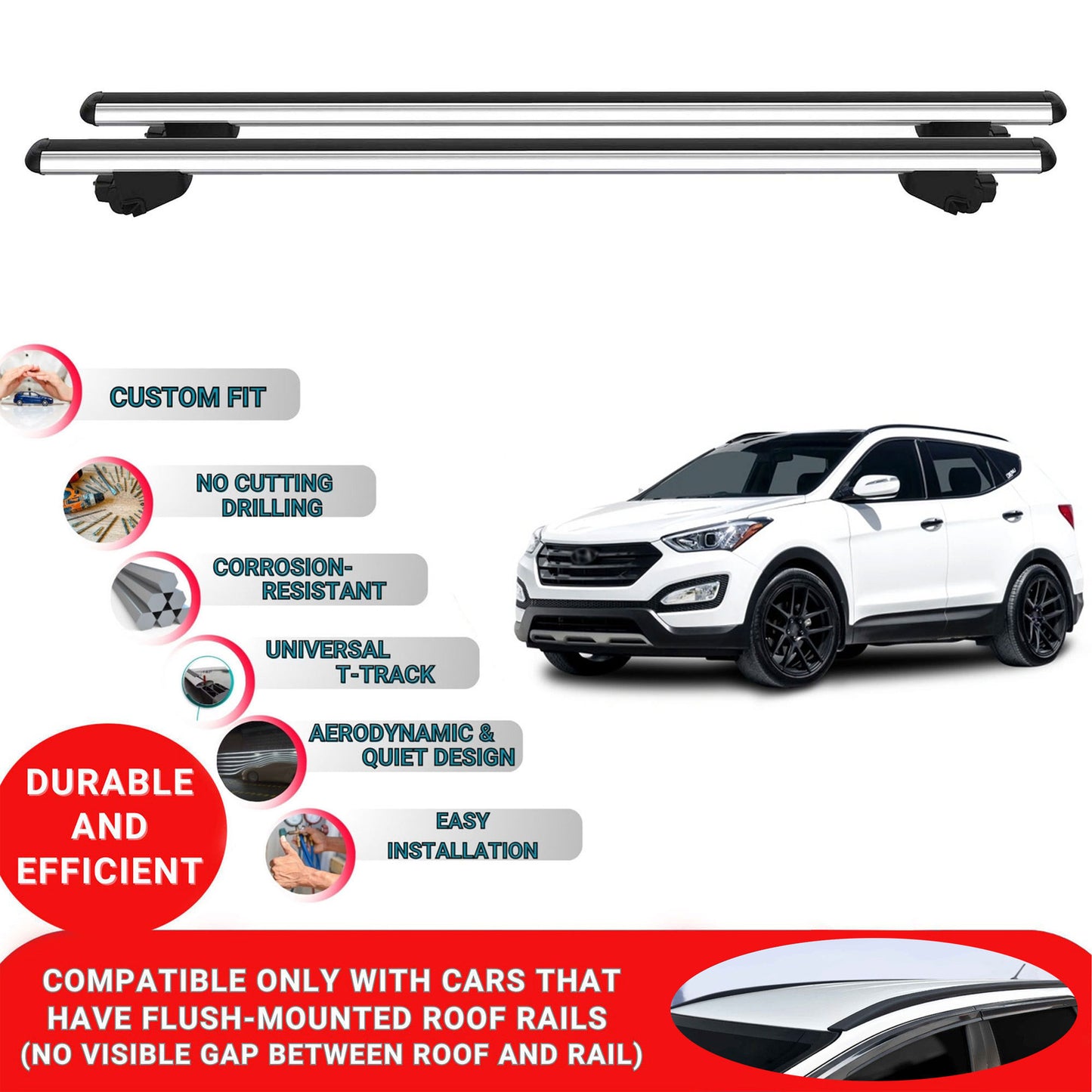 Roof Bars For Hyundai Santa Fe MK3 2012-2018 Roof Rack Cross Bars 2 Pcs Grey