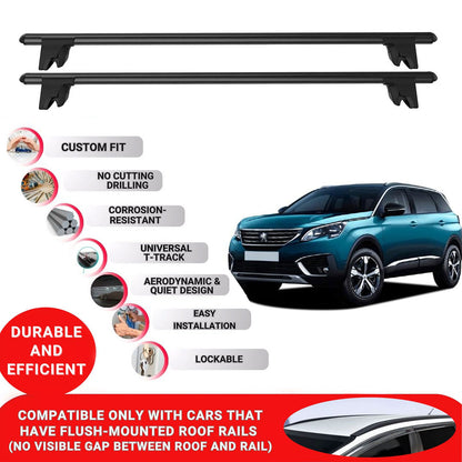Premium Roof Bars for Peugeot 5008 2017-2023 Lockable Roof Rack Cross Bars 2 Pcs Black