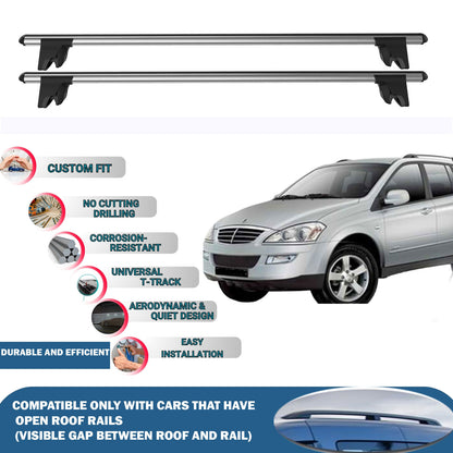 Lockable Roof Rack Cross Bars for Ssangyong Actyon 2006-2011 | Heavy Duty Rail Carrier 2 Pcs Grey