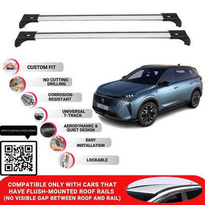 Roof Bars for Peugeot 5008 2024+ Lockable Roof Rack Cross Bars 2 Pcs Grey