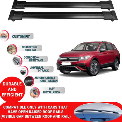 Roof Rack Cross Bars for Vw Tiguan Allspace 5N Suv 2018+ Roof Bars 2 Pcs Black