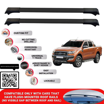 Roof Rack Cross Bars for Ford Ranger Super Cab 2011-2022 Lockable 2 Pcs Black