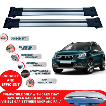 Roof Racks Cross Bars For Peugeot 2008 2013-2019 2 Pcs Grey