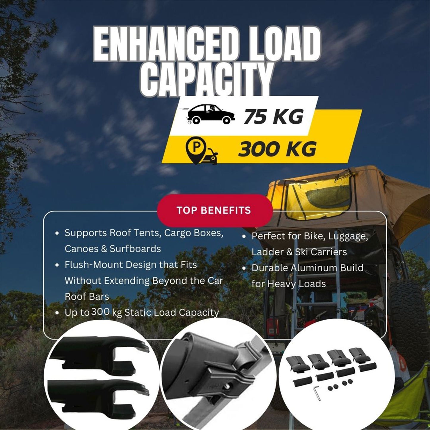 Roof Racks Cross Bars For Toyota Proace City 2019-2023 4 Pcs Black