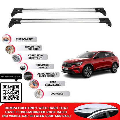 Roof Bars for Renault Austral 2023+ Lockable Roof Rack Cross Bars 2 Pcs Grey