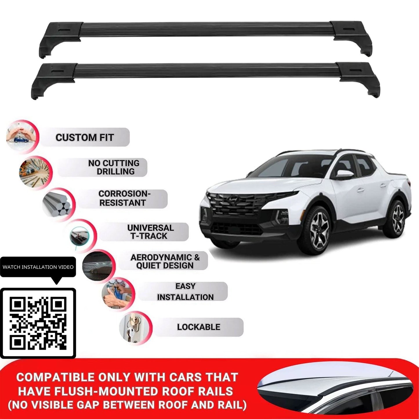 Roof Bars for Hyundai Santa Cruz 2022+ Lockable Roof Rack Cross Bars 2 Pcs Black