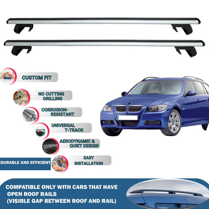 Roof Rack Cross Bars for BMW 3-Series Touring E91 2005-2008 Rail Carrier for Roof Tents 2 Pcs Grey