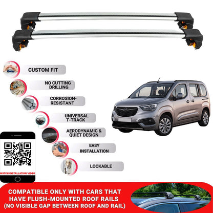 Premium Roof Bars For Opel Combo Life Mpv 2019+ Secure Roof Rack Cross Bar 2 Pcss Grey