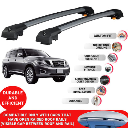 Roof Bar for Nissan Patrol (Y62) 2011-2024 Lockable Roof Rack Cross Bars 2 Pcs Grey