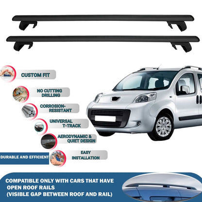 Roof Rack Cross Bars for Peugeot Bipper Tepee 5D 2008-2017 Rail Carrier for Roof Tents 2 Pcs Black