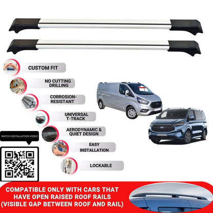 Roof Rack Cross Bars for Ford Tourneo Custom 2013-2024 Lockable Bars 2 Pcs Grey