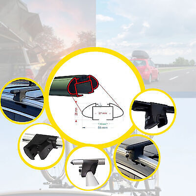 Lockable Car Roof Rack Cross Bars for Fiat Fiorino/Qubo Van 2007-2024 4 Pcs Grey