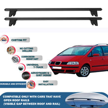 Lockable Roof Rack Cross Bars for Seat Alhambra 2000-2010 | Heavy Duty Rail Carrier 2 Pcs Black
