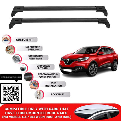 Roof Bars for Renault Kadjar 2015+ Lockable Roof Rack Cross Bars 2 Pcs Black