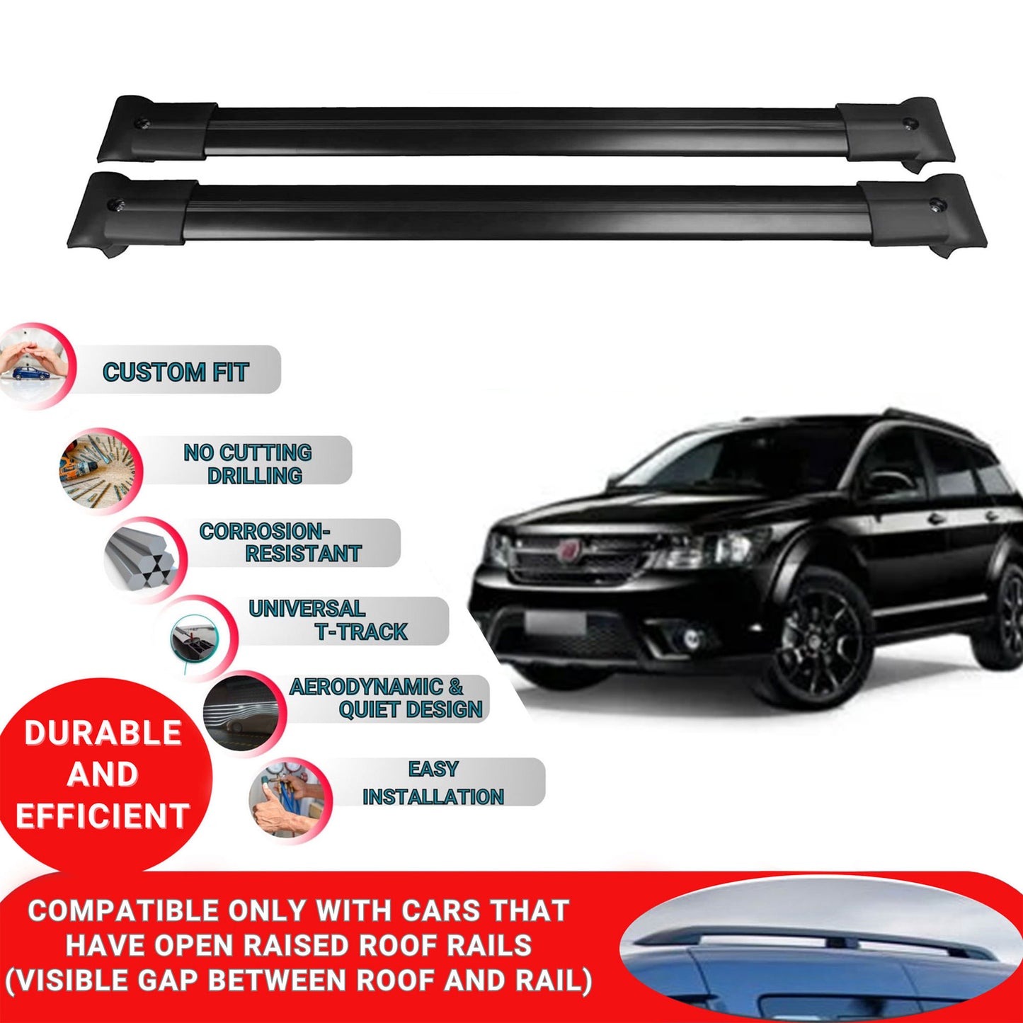 Roof Racks Cross Bars For Fiat Freemont Suv 2011-2015 2 Pcs Black