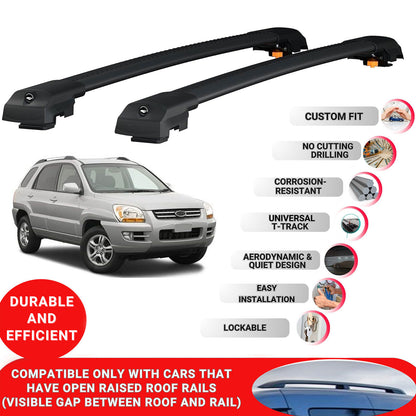 Roof Bar for Kia Sportage (JE/KM) 2004-2010 Lockable Roof Rack Cross Bars 2 Pcs Black