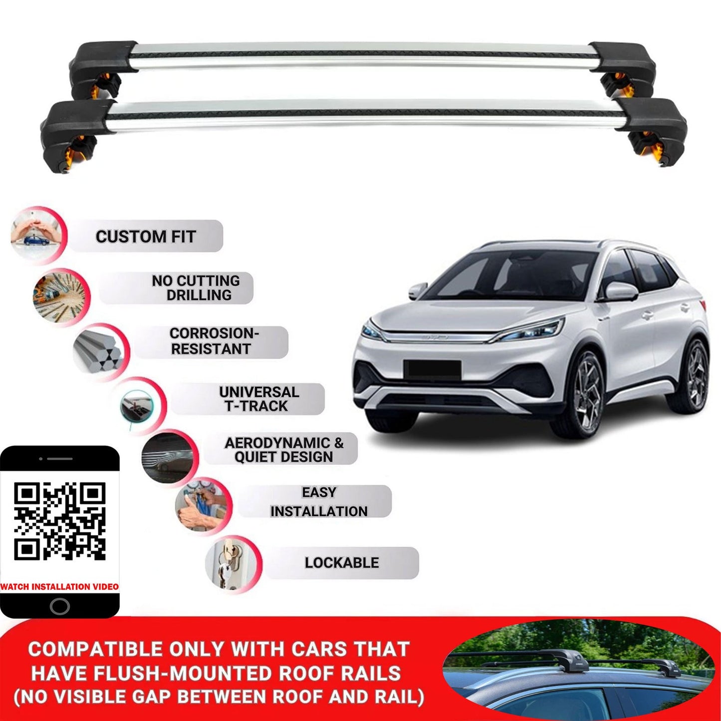 Premium Roof Bars For Byd Atto 3 Suv 2022+ Secure Roof Rack Cross Bar 2 Pcss Grey