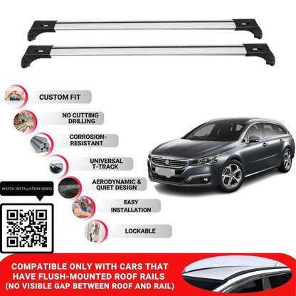 Roof Bars for Peugeot 508 2011-2018 Lockable Roof Rack Cross Bars 2 Pcs Grey