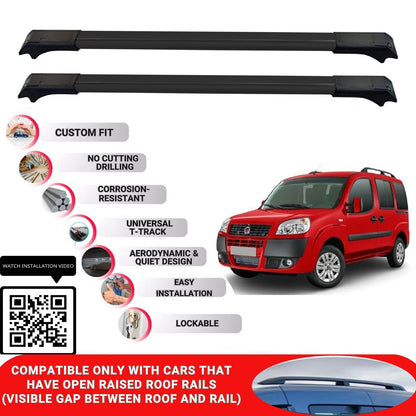 Roof Rack Cross Bars for Fiat Doblo 2000-2009 Lockable Roof Bars 2 Pcs Black