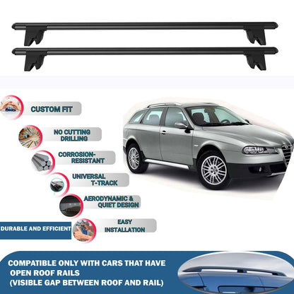 Lockable Roof Rack Cross Bars for Alfa Romeo 156 Crosswagon 2004-2007 | Heavy Duty Rail Carrier 2 Pcs Black