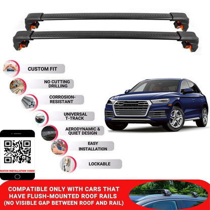 Premium Roof Bars For Audi Q5 Suv 2017+ Secure Roof Rack Cross Bar 2 Pcss Secure Black