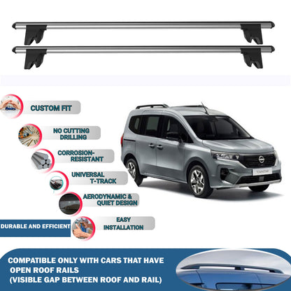 Lockable Roof Rack Cross Bars for Nissan Townstar Combi/Van 2022+ | Heavy Duty Rail Carrier 2 Pcs Grey