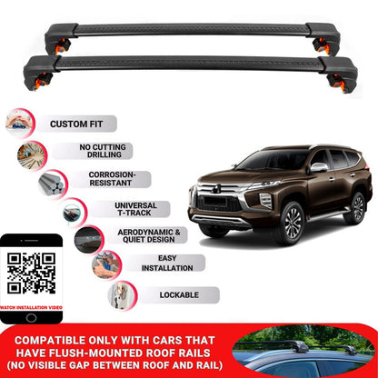 Premium Roof Bars For Mitsubishi Pajero Sport 2016+ Secure Roof Rack Cross Bar 2 Pcss Black