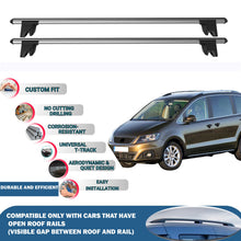 Lockable Roof Rack Cross Bars for Seat Alhambra 2010-2020 | Heavy Duty Rail Carrier 2 Pcs Grey