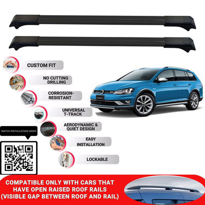 Roof Rack Cross Bars for Vw Golf Alltrack(Canada) 2015-2020 Lockable 2 Pcs Black