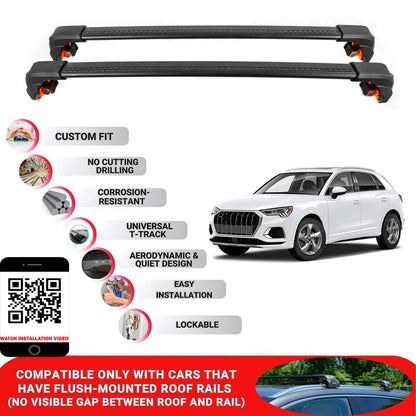 Premium Roof Bars For Audi Q3 Suv 2011-2018 Secure Roof Rack Cross Bar 2 Pcss Secure Black