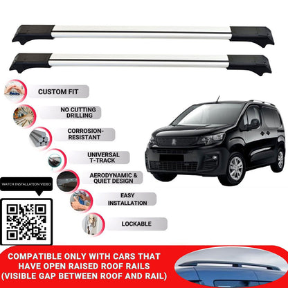 Roof Rack Cross Bars for Peugeot Partner 2019-2022 Lockable Bars 2 Pcs Grey