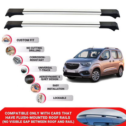 2X Car Roof Rack Cross Bars for Vauxhall Combo 2019-2022 Lockable Roof Bars Grey