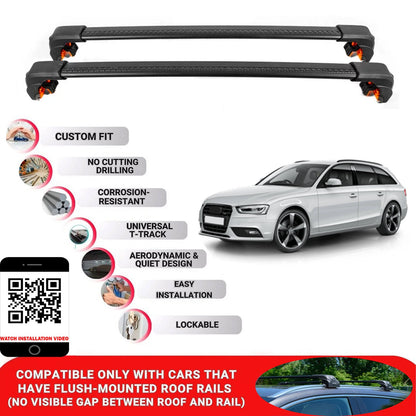 Premium Roof Bars For Audi A4 Avant Estate 2008-2015 Secure Roof Rack Cross Bar 2 Pcss Black