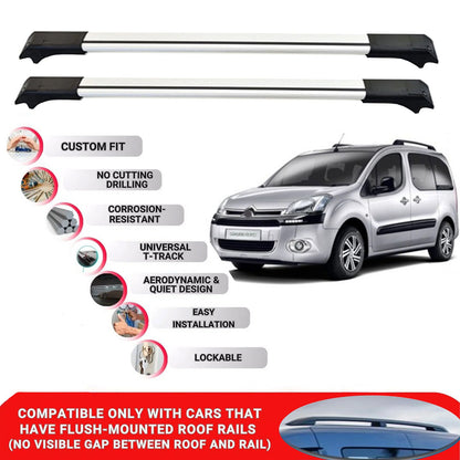 2X Car Roof Rack for Citroen Berlingo B9 2008-2018 Lockable Roof Bars Grey