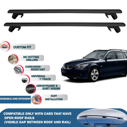 Roof Rack Cross Bars for BMW 5 Series E61 Touring 2004-2010 Rail Carrier for Roof Tents 2 Pcs Black