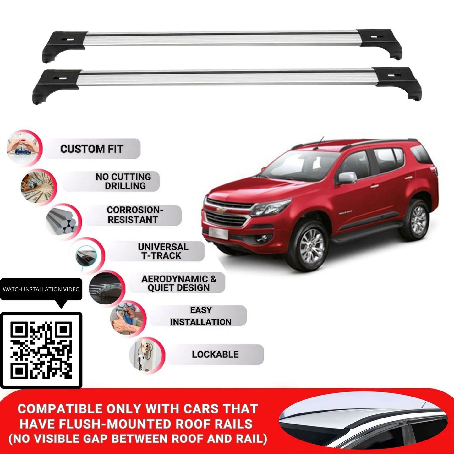 Roof Bars for Chevrolet Trailblazer 2012-2020 Lockable Roof Rack Cross Bars 2 Pcs Grey