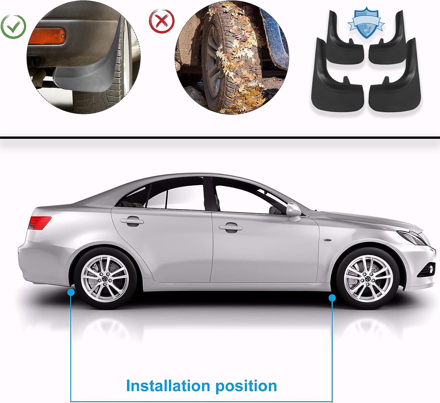 Universal Car Mud Flaps Kit Rubber Splash Guards 4 PCS Black