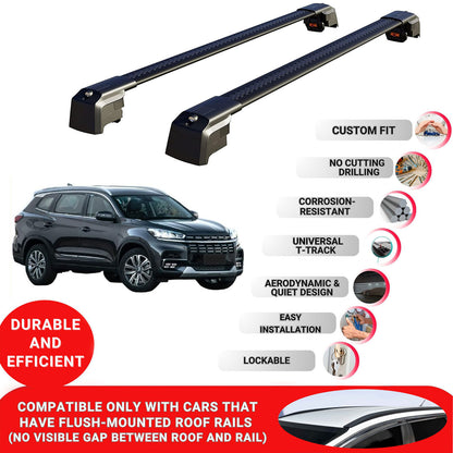 Roof Bars Rack for Chery Tiggo 8 2018+ Lockable Rail Carrier 2 Pcs Black