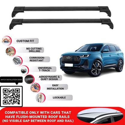 Roof Bars for Chery Tiggo 7 2020+ Lockable Roof Rack Cross Bars 2 Pcs Black