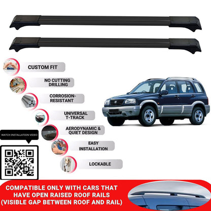 Roof Rack Cross Bars for Suzuki Grand Vitara 1998-2004 Lockable Bars 2 Pcs Black