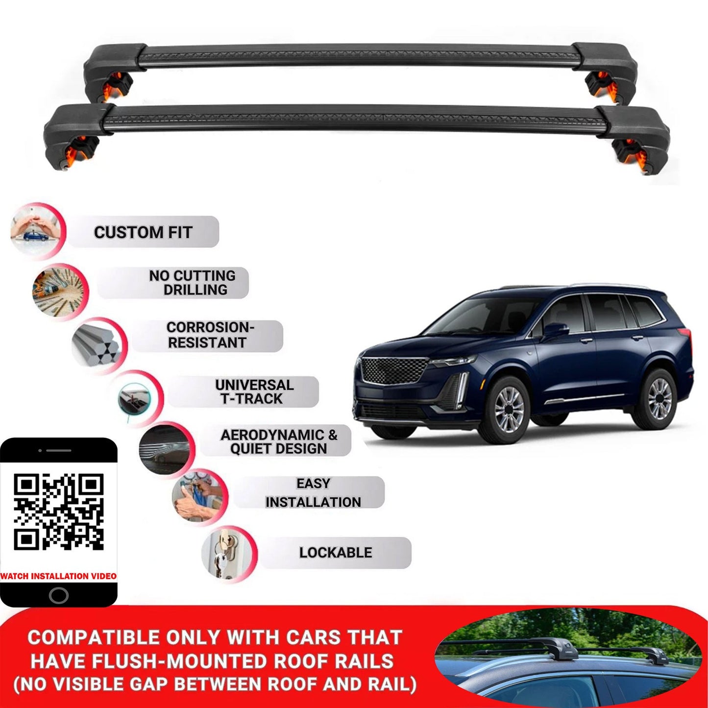 Premium Roof Bars For Cadillac Xt6 Suv 2020+ Secure Roof Rack Cross Bar 2 Pcss Black