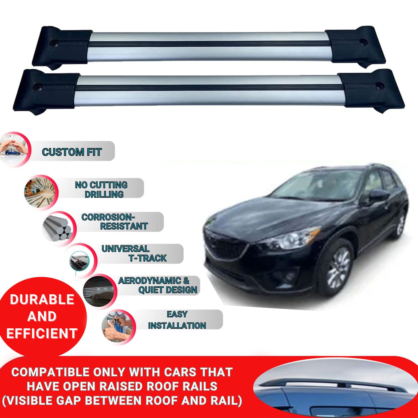 Roof Racks Cross Bars For Mazda Cx-5 Suv 2013-2018 2 Pcs Grey