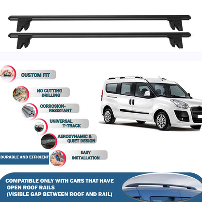 Lockable Roof Rack Cross Bars for Fiat Doblo 2010-2023 | Heavy Duty Rail Carrier 2 Pcs Black
