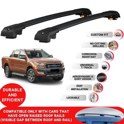 Roof Bar for Ford Ranger T6-P375/PX 2012-2022 Lockable Roof Rack Cross Bars 2 Pcs Black