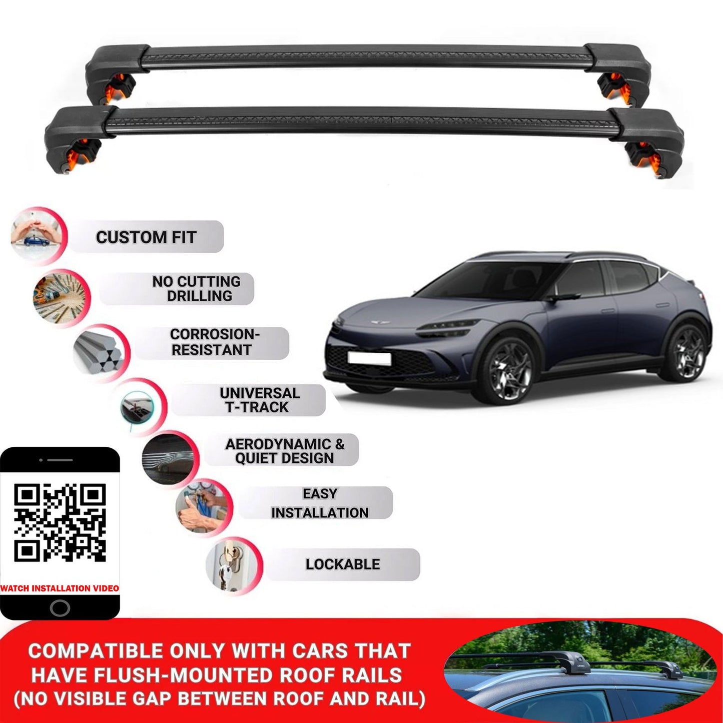 Premium Roof Bars For Genesis Gv60 Suv 2022+ Secure Roof Rack Cross Bar 2 Pcss Black