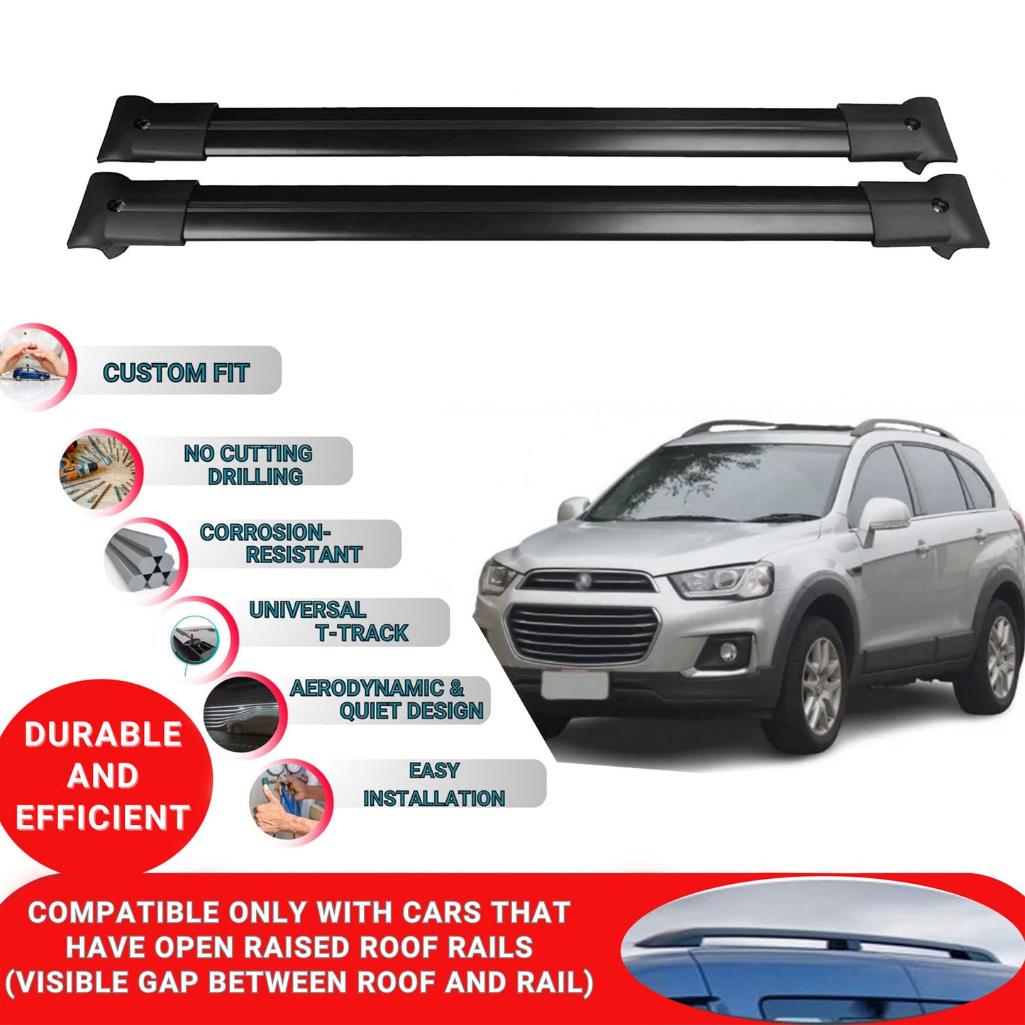 Roof Racks Cross Bars For Chevrolet Captiva 2007-2018 2 Pcs Black