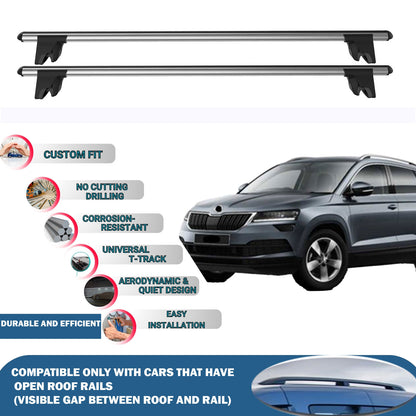 Lockable Roof Rack Cross Bars for Skoda Karoq 2017-2023 | Heavy Duty Rail Carrier 2 Pcs Grey