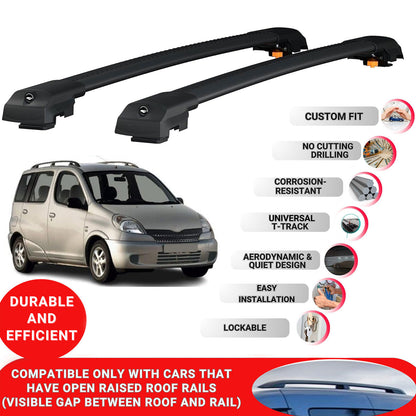 Roof Bar for Toyota Yaris Verso XP20 2000-2005 Lockable Roof Rack Cross Bars 2 Pcs Black